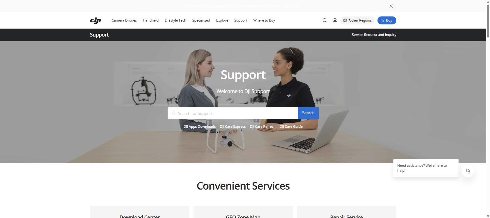 Page officielle DJI Support - Service et réparation de drones
