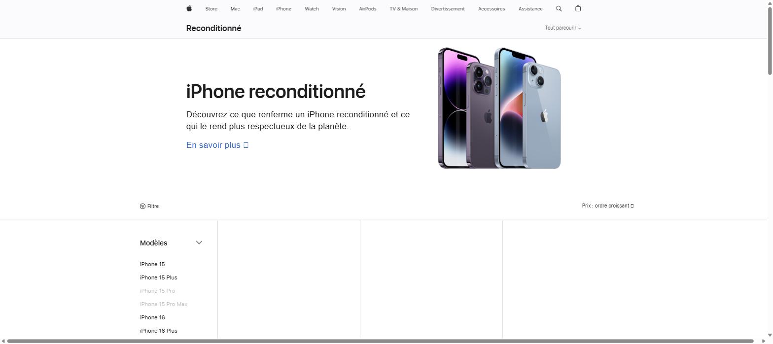 Boutique officielle Apple iPhone reconditionné