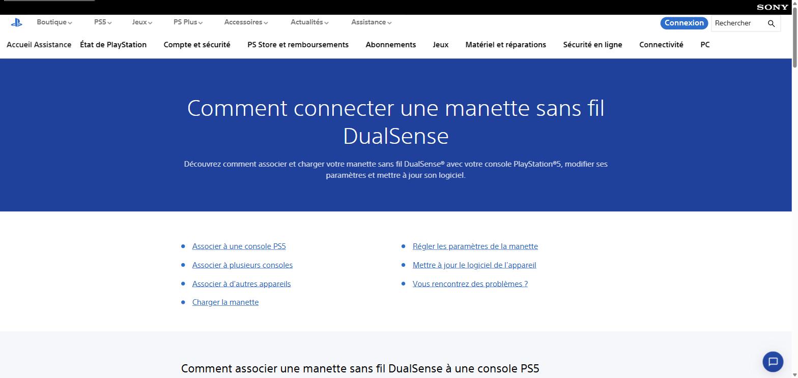 Page officielle PlayStation Support sur la manette sans fil