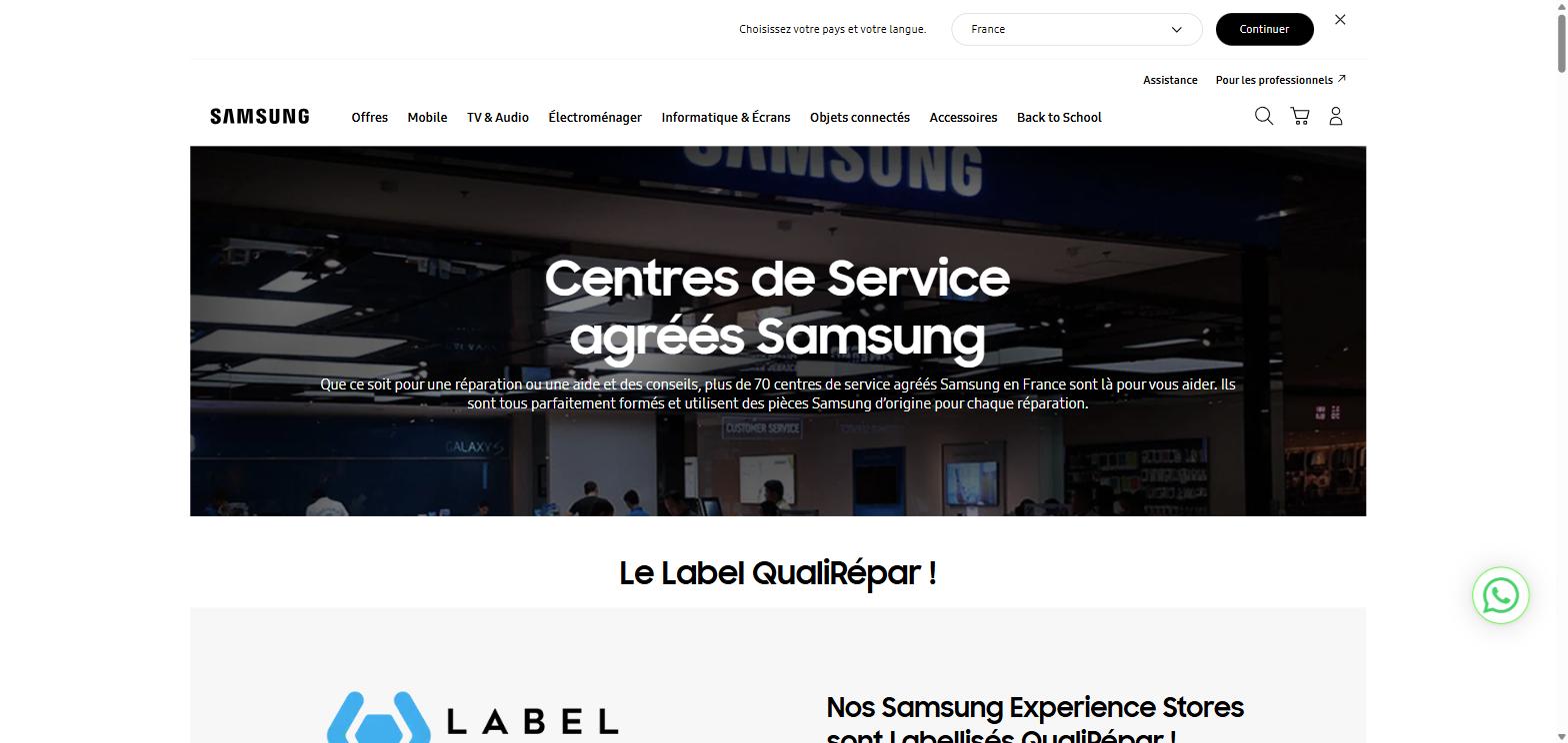 Centres de service agréés Samsung officiels