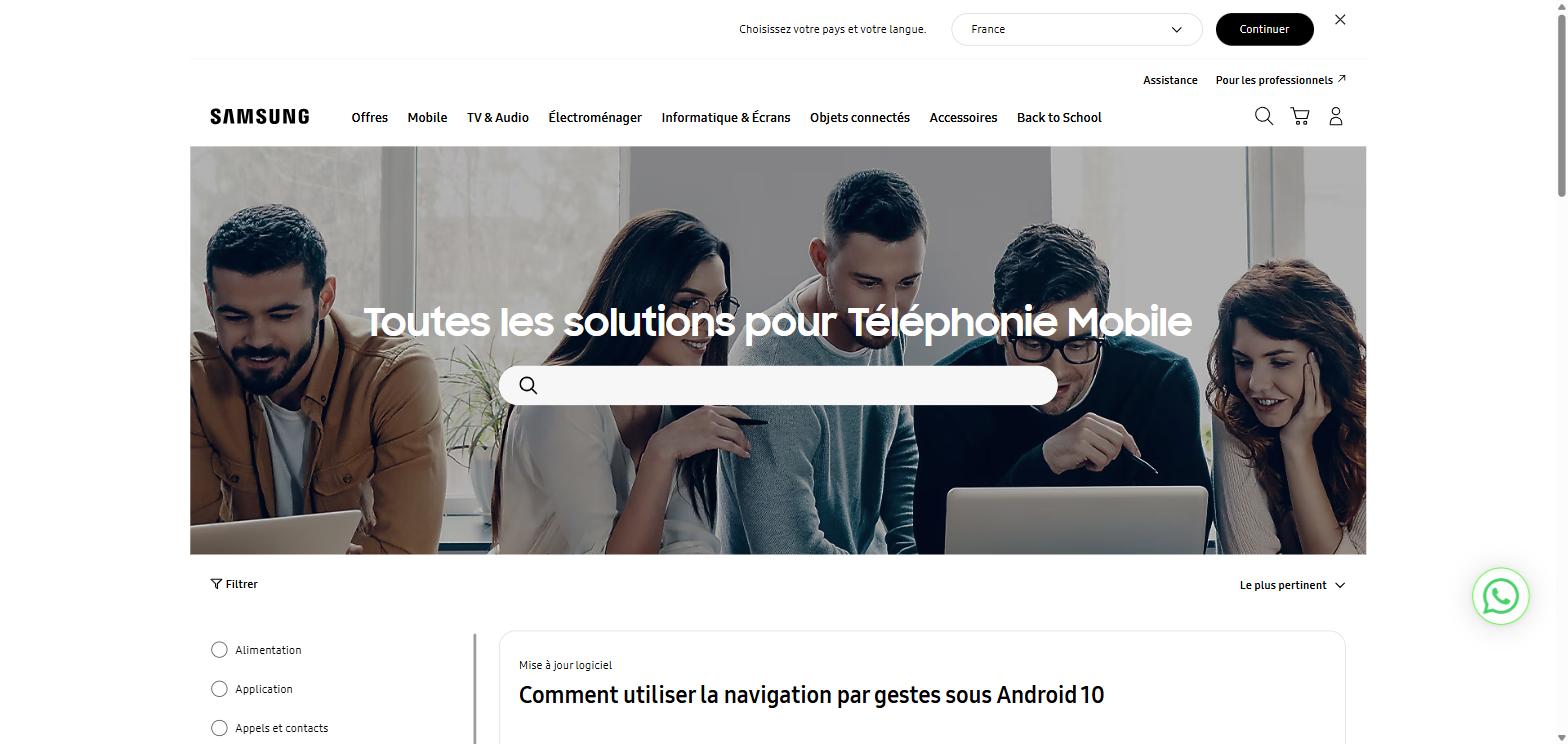 Page officielle Samsung Support - Téléphonie mobile